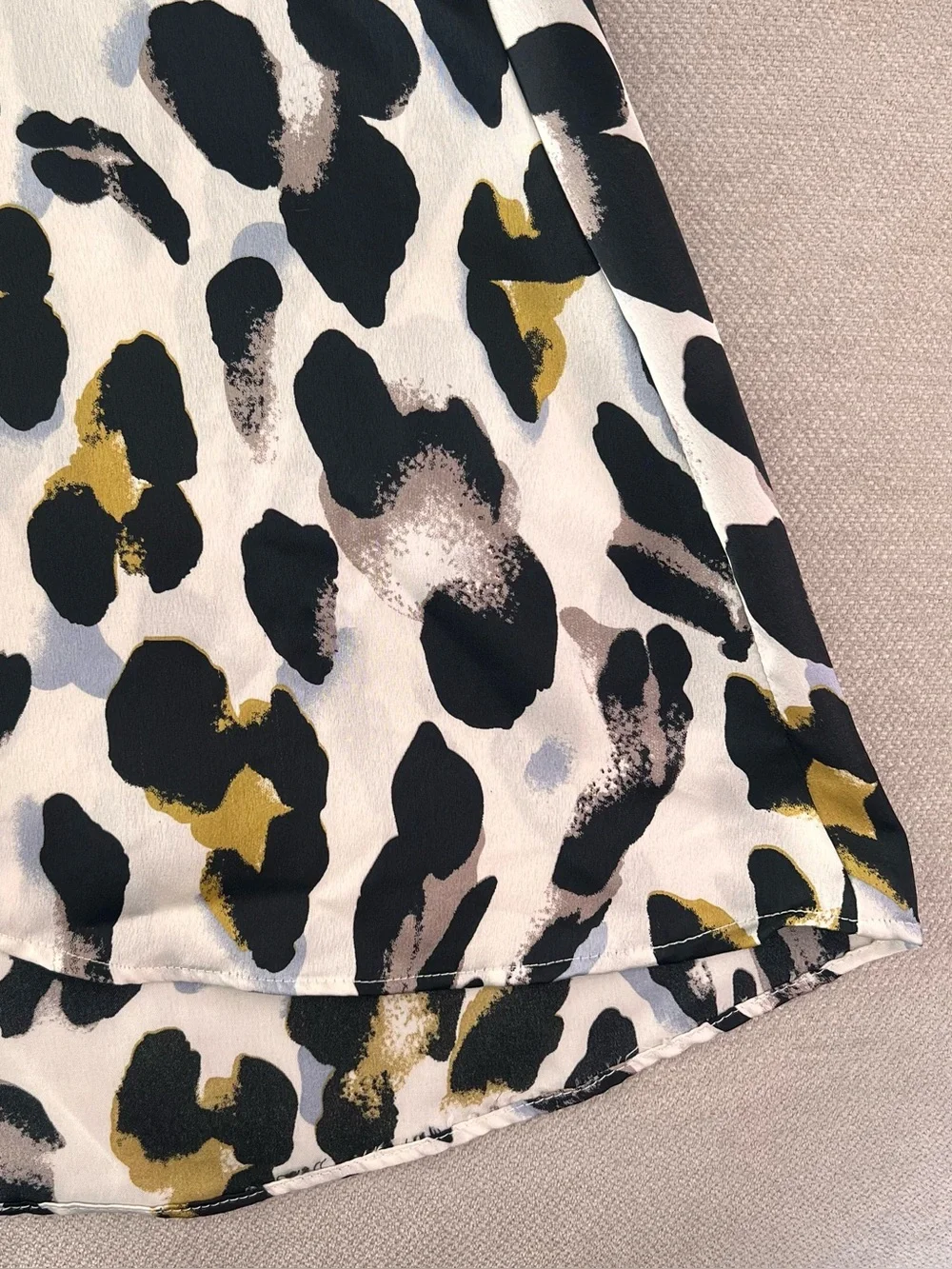 Jeuvre Cream Leopard Print Wrap Midi Skirt Glam Satin Feel Cheetah Print Flowy S